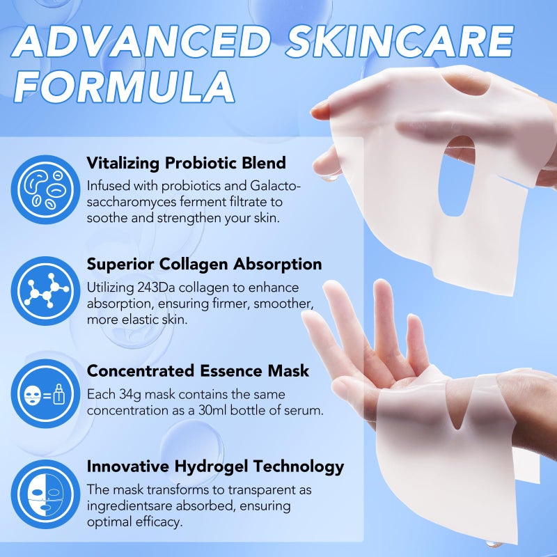 GOGIFTGO Collagen Face Mask,Collagen Real Deep Mask,Collagen Mask,Deep Hydrating Anti Wrinkle Lifting M-ask,Hydrogel M-asks for All Skin Types 34g*4ea - Image 3
